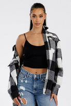 Stylish red plaid oversized shacket from WEIV, perfect for layering in cool weather
