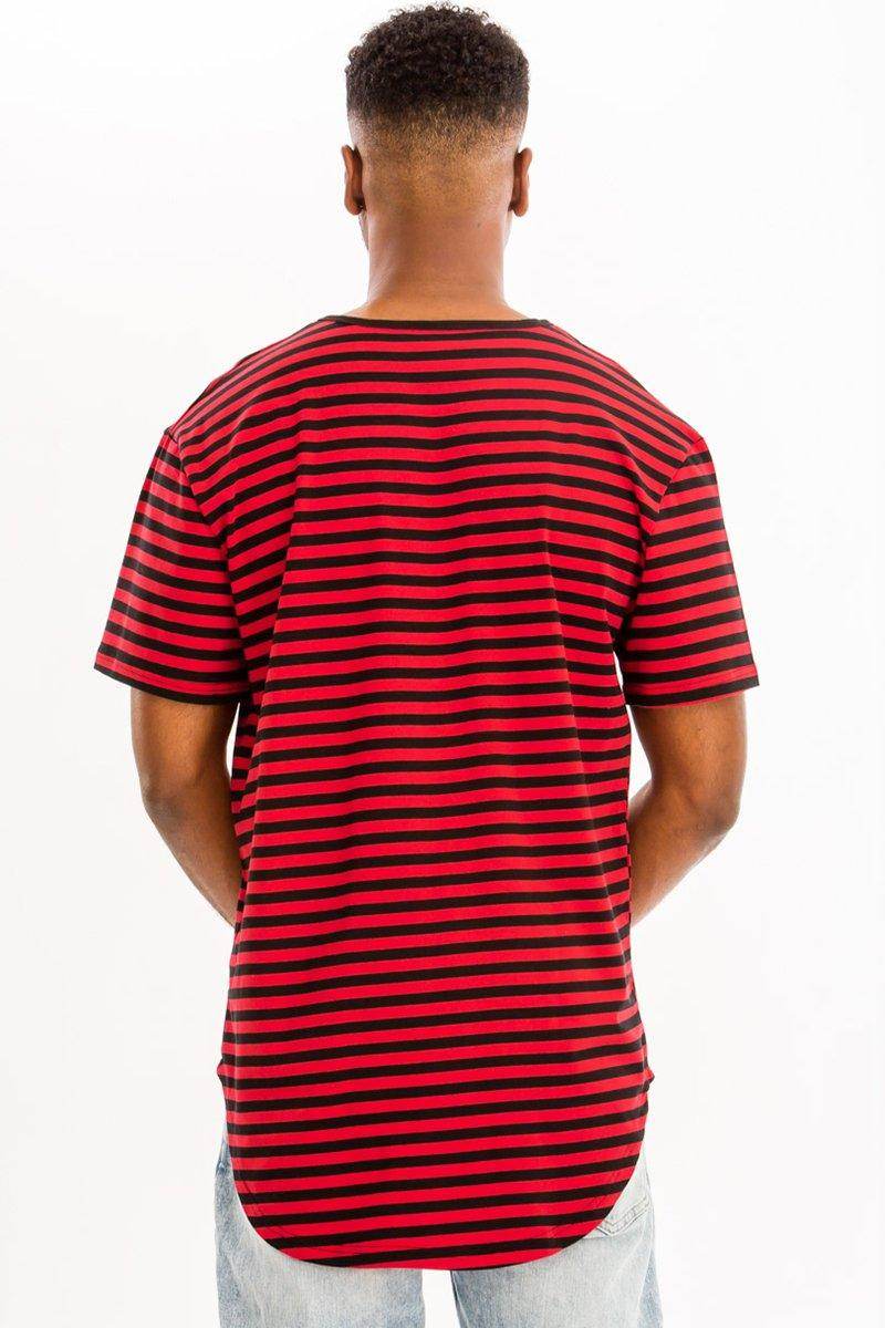 Red Striped Round Neck Tshirt - VacationGrabs