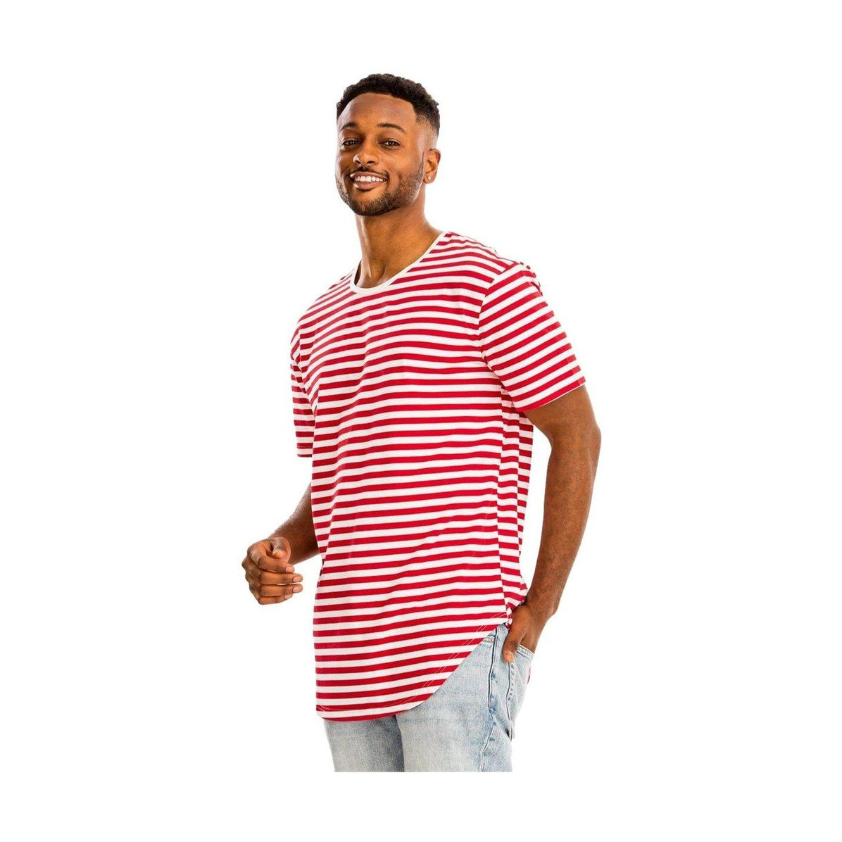 Red White Striped Round Neck Tshirt - VacationGrabs