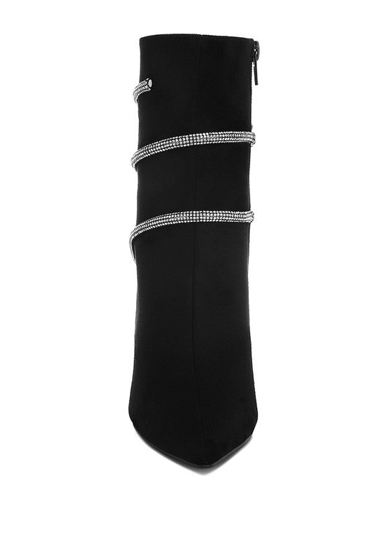 Stylish red wrap around heeled boots with a sleek design and elegant embellishments