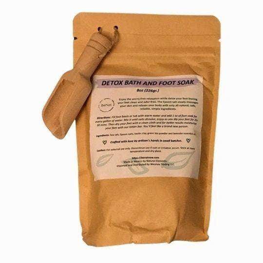 BeNat Detox Bath and Foot Soak Packaging for a relaxing foot soak for colds with a wooden scoop