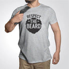 Gray Ocean and 7th Respect the Beard shirt featuring bold black lettering