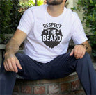 Ocean and 7th Respect the Beard shirt in white featuring bold black graphic design