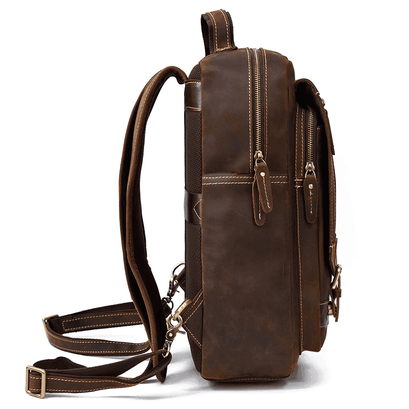 Vintage-inspired retro leather backpack with multiple pockets and adjustable straps for versatile use