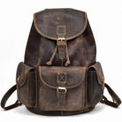 Vintage leather retro school backpack for students with multiple pockets and adjustable straps