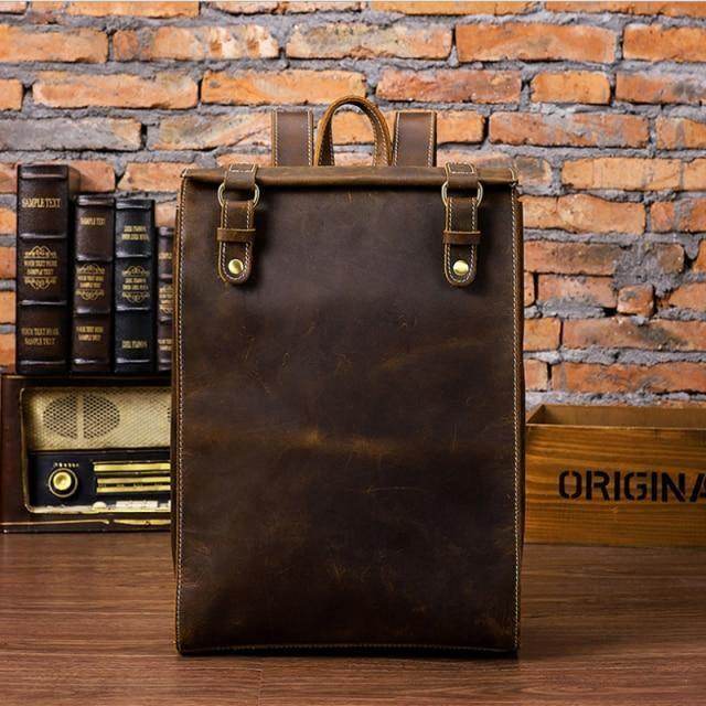 Stylish brown retro school backpack for students with a vintage design and durable materials