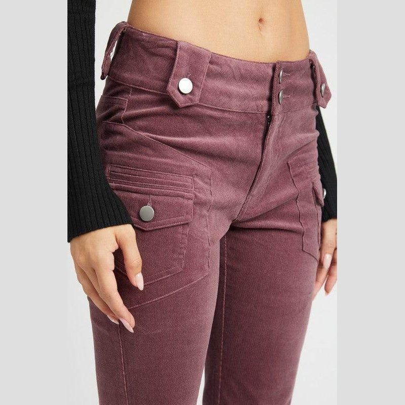 Emory Park retro style low rise pants in purple with stylish pockets and fitted design