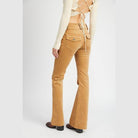 Emory Park retro style low rise pants in tan with flared legs and back pockets for a trendy look