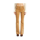 Emory Park retro style low rise pants in a warm tan color with front pockets and flared legs