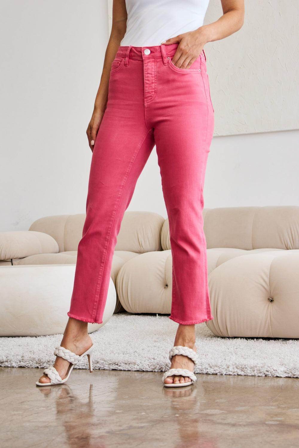 RFM Crop Dylan Full Size Tummy Control High Waist Raw Hem - VacationGrabs