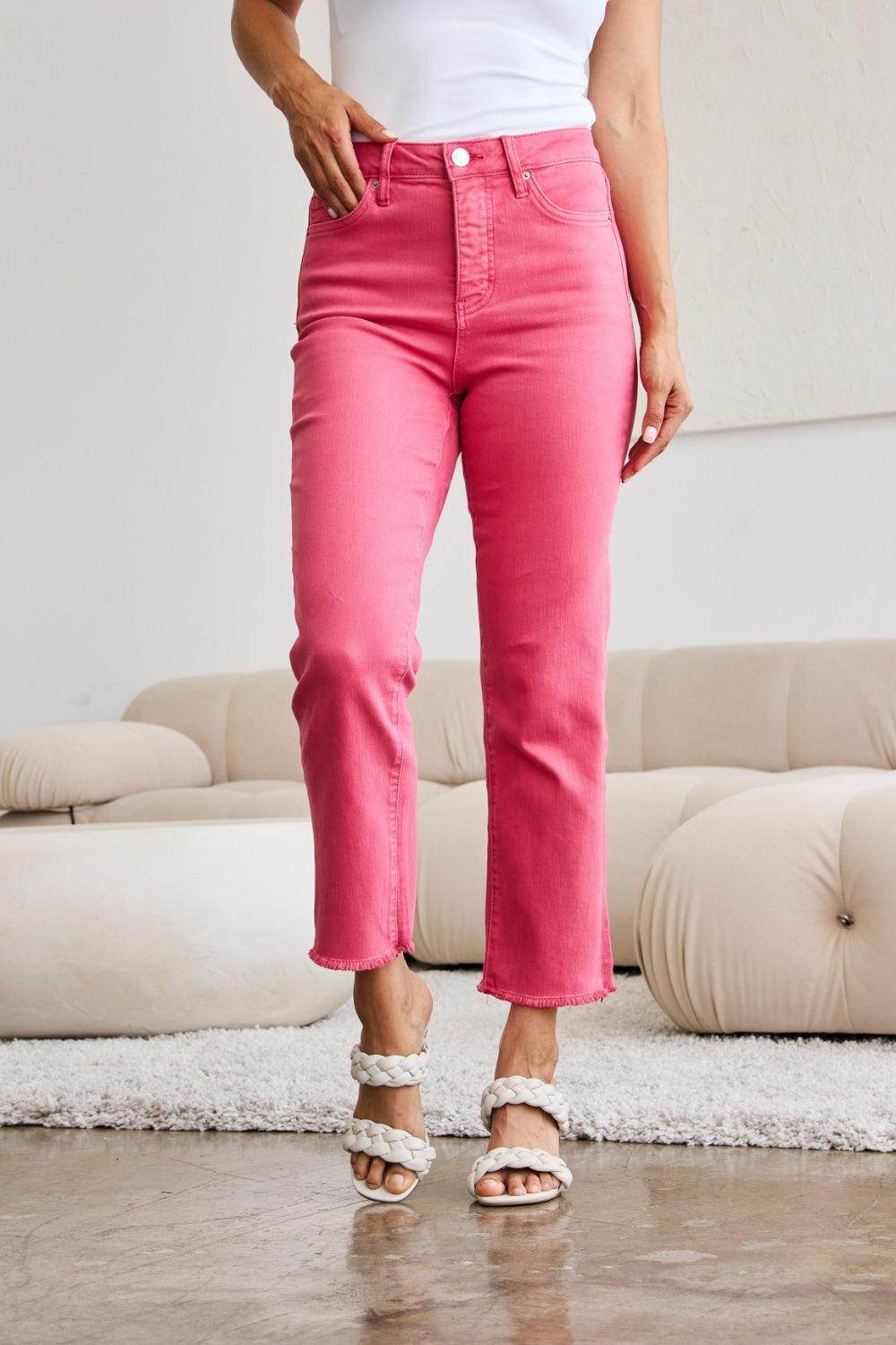 RFM Crop Dylan Full Size Tummy Control High Waist Raw Hem - VacationGrabs