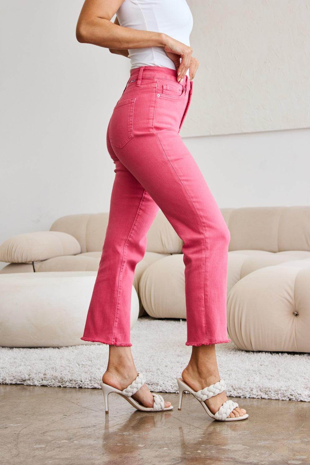 RFM Crop Dylan Full Size Tummy Control High Waist Raw Hem - VacationGrabs