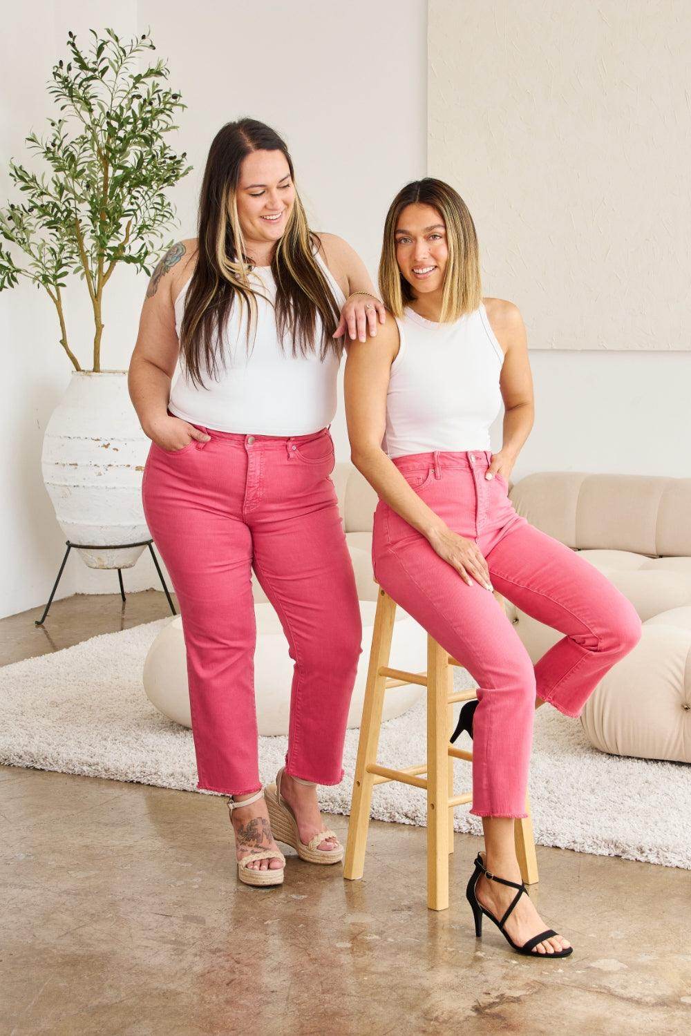 RFM Crop Dylan Full Size Tummy Control High Waist Raw Hem - VacationGrabs