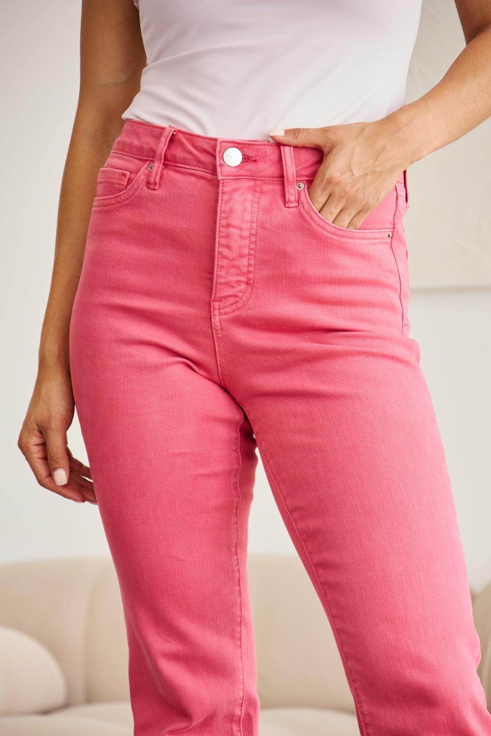 RFM Crop Dylan Full Size Tummy Control High Waist Raw Hem - VacationGrabs