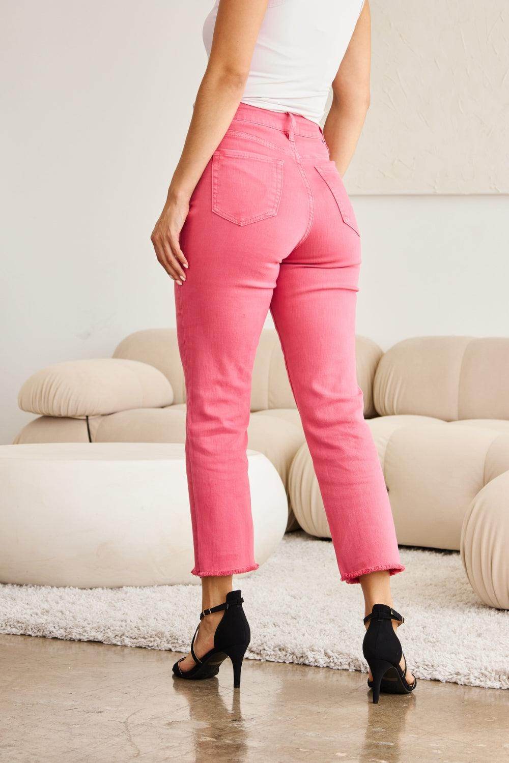 RFM Crop Dylan Full Size Tummy Control High Waist Raw Hem - VacationGrabs