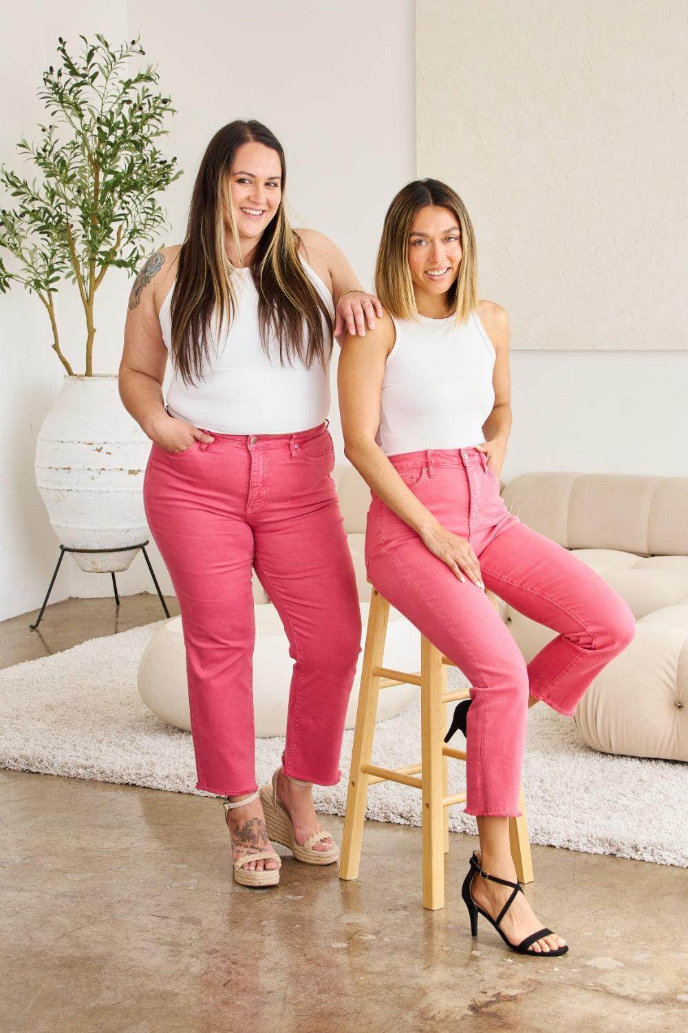 RFM Crop Dylan Full Size Tummy Control High Waist Raw Hem - VacationGrabs