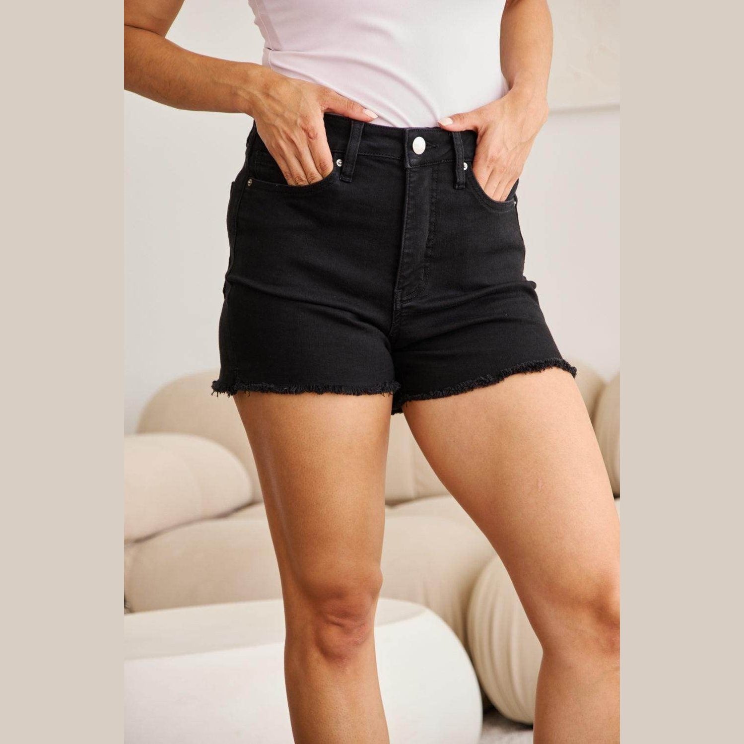 RFM Full Size Tummy Control High Waist Denim Shorts - VacationGrabs