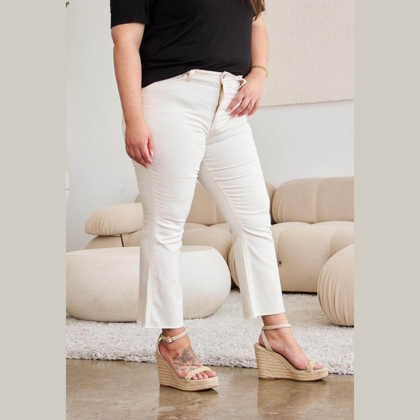 RFM Mini Mia Full Size Tummy Control High Waist Raw Hem - VacationGrabs