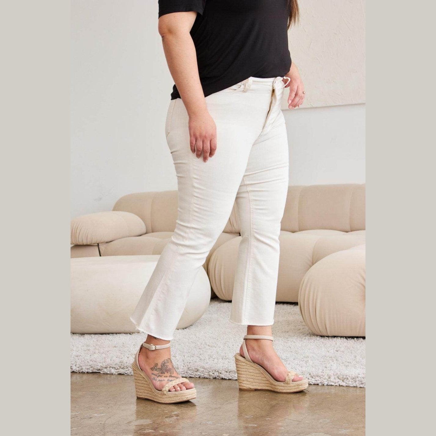 RFM Mini Mia Full Size Tummy Control High Waist Raw Hem - VacationGrabs