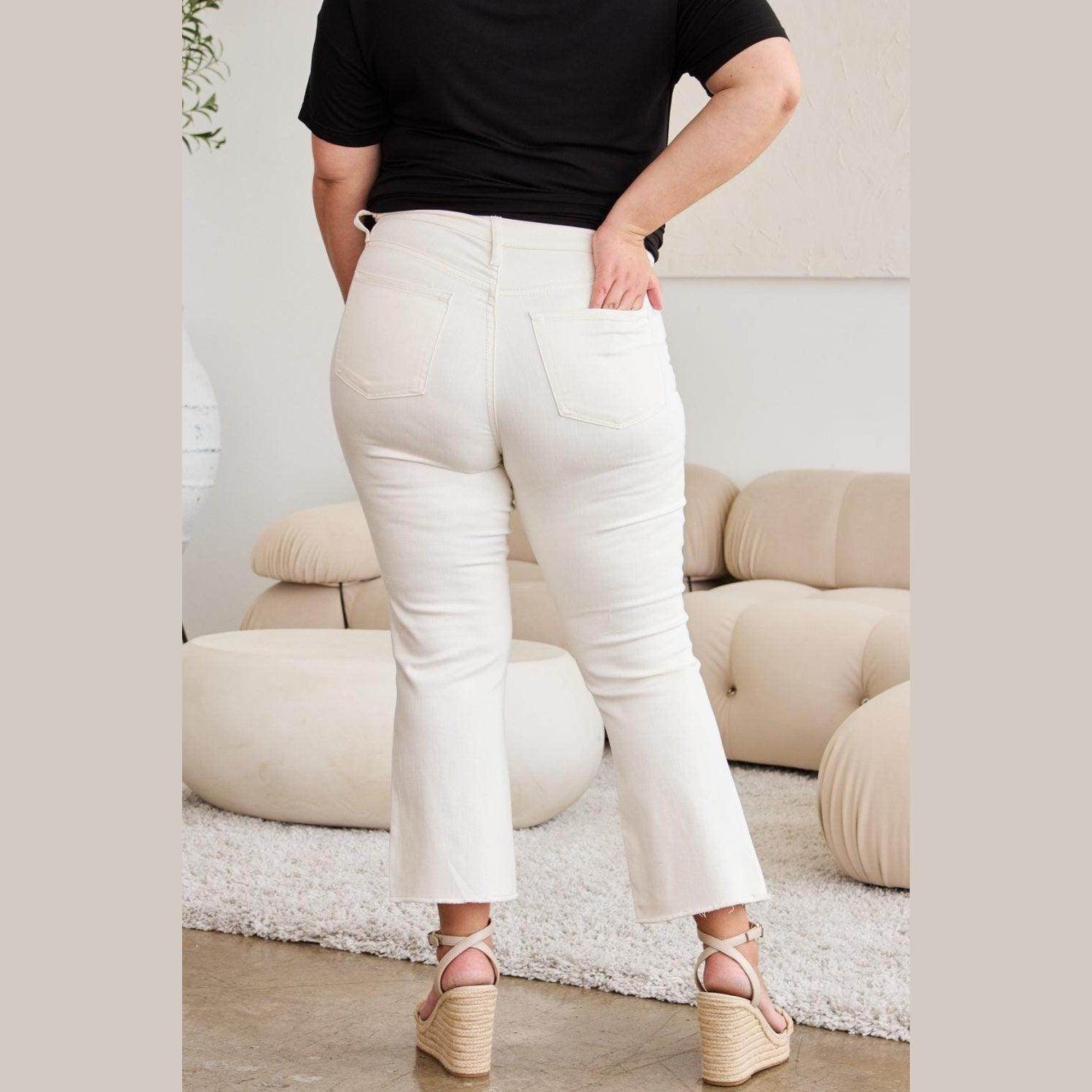 RFM Mini Mia Full Size Tummy Control High Waist Raw Hem - VacationGrabs