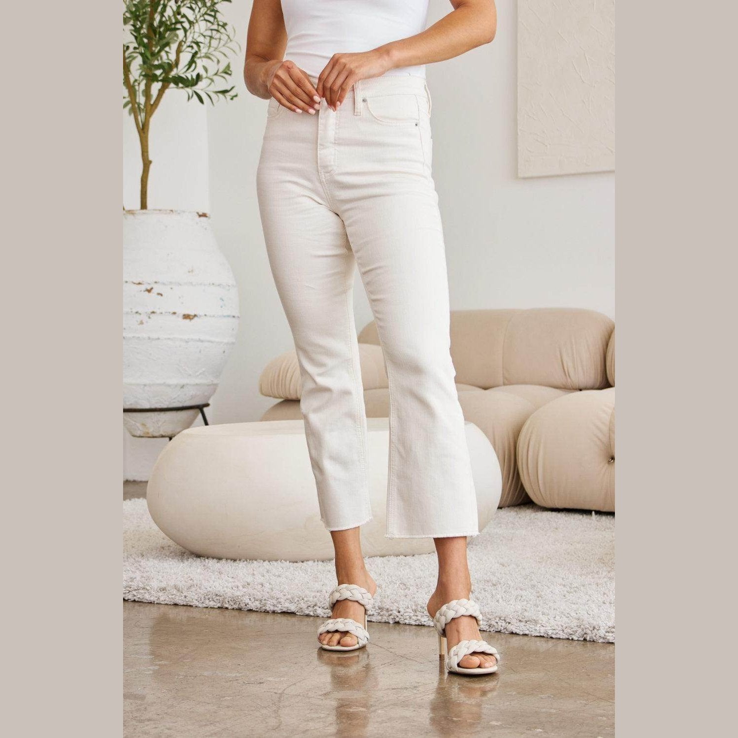 RFM Mini Mia Full Size Tummy Control High Waist Raw Hem - VacationGrabs