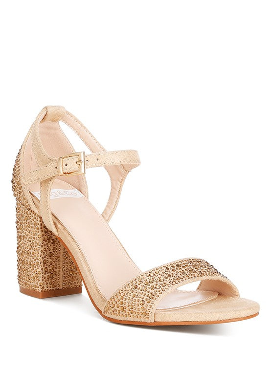 Women's rhinestone embellished sandals in nude for stylish occasions