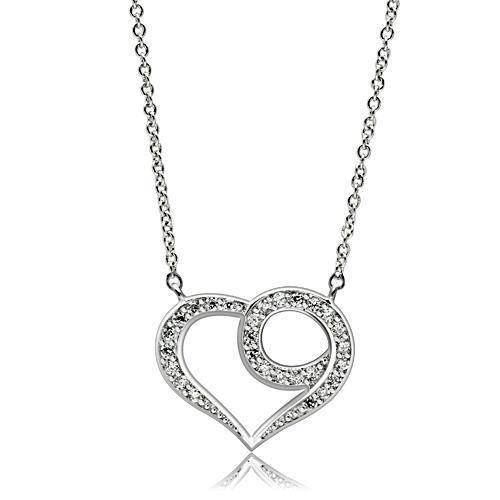 Rhodium brass heart necklace for women featuring a sparkling heart design with elegant loops