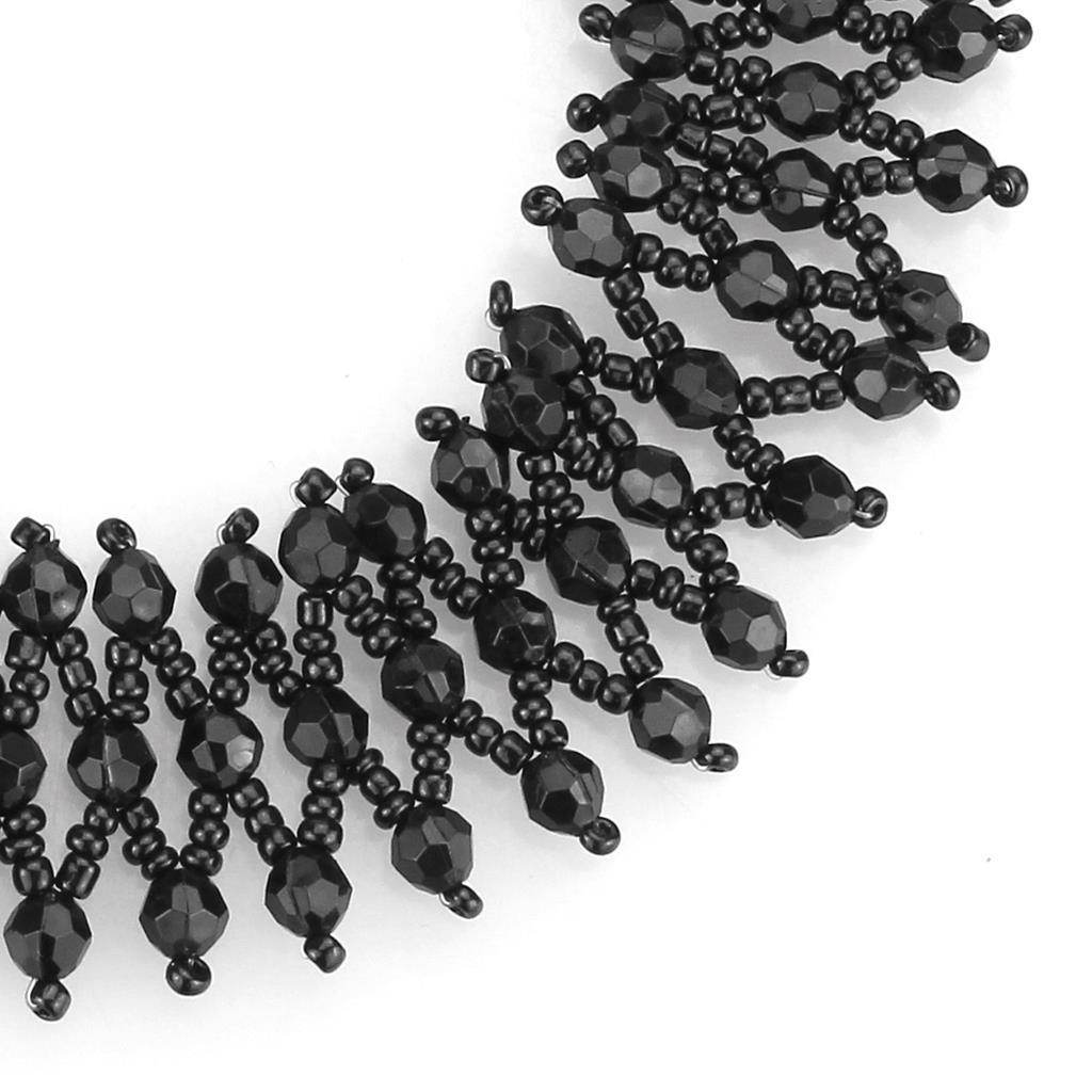 Elegant rhodium brass necklace with intricate black bead design for stylish women's accessory