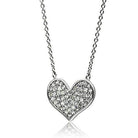 Rhodium heart pendant necklace with shimmering stones, perfect for adding elegance to any outfit