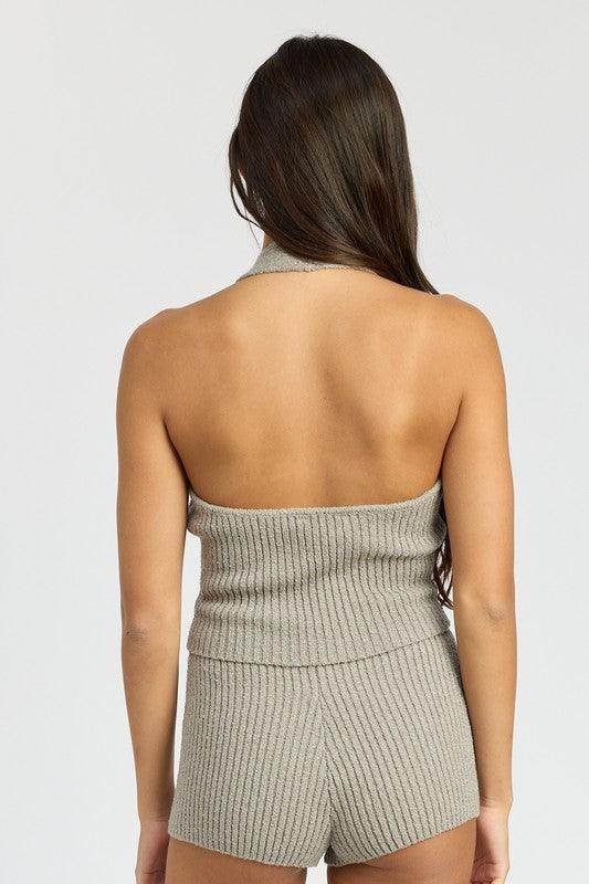 Ribbed Halter Neck Top - VacationGrabs