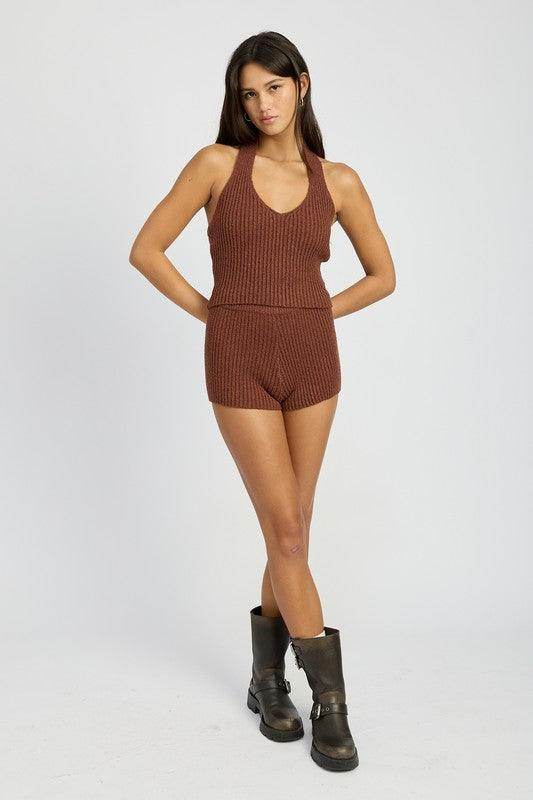 Ribbed Halter Neck Top - VacationGrabs