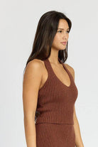 Ribbed Halter Neck Top - VacationGrabs