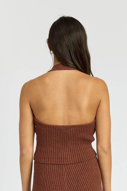 Ribbed Halter Neck Top - VacationGrabs