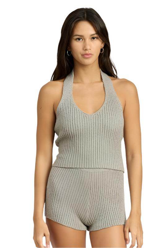 Ribbed Halter Neck Top - VacationGrabs