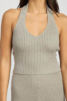 Ribbed Halter Neck Top - VacationGrabs
