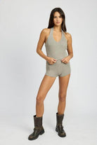 Ribbed Halter Neck Top - VacationGrabs