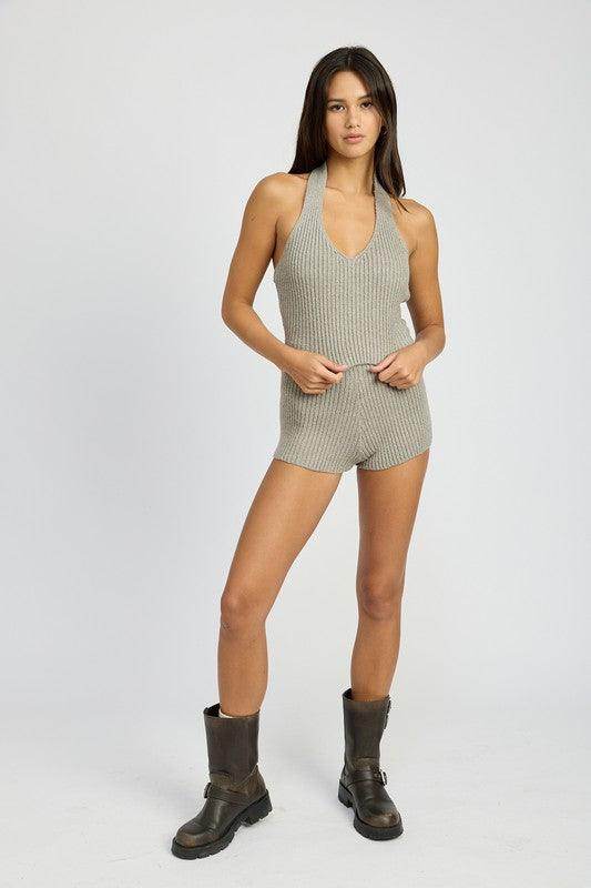 Ribbed Halter Neck Top - VacationGrabs