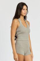 Ribbed Halter Neck Top - VacationGrabs