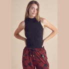 Yelete women's ribbed mock neck tank top in black, perfect for casual or layered outfits
