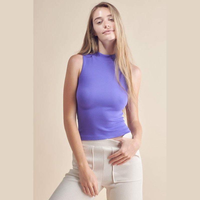 Yelete Women's Ribbed Mock Neck Tank Top in Purple for Stylish and Comfortable Outfits