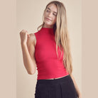 Yelete red ribbed mock neck tank top perfect for stylish summer outfits