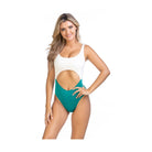Beach Joy Bikini ribbed monokini for summer in white and green with cutout design for women