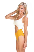Beach Joy Bikini ribbed monokini for summer in white and yellow with cutout design for women