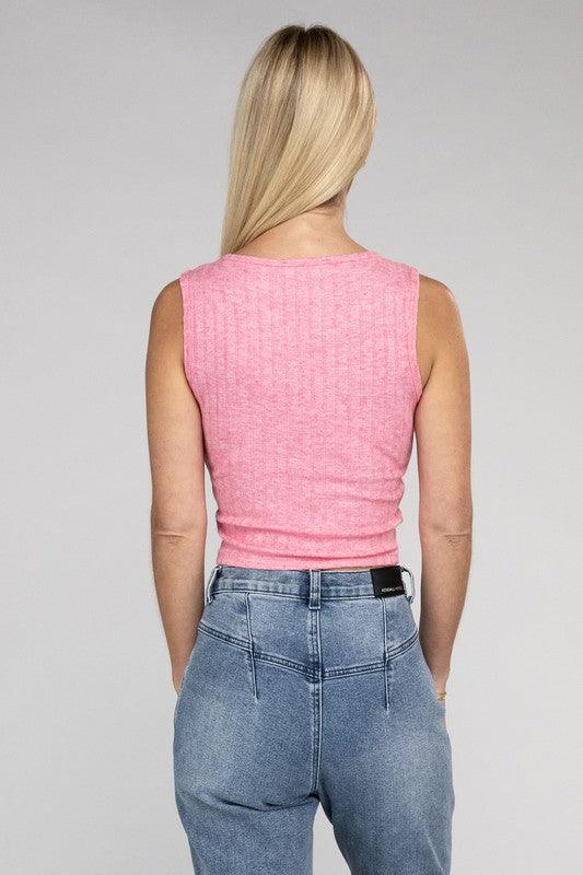 Women's Shirts - Cropped Tops Ribbed Scoop Neck Cropped Sleeveless Top