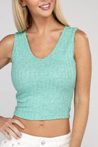 Women's Shirts - Cropped Tops Ribbed Scoop Neck Cropped Sleeveless Top