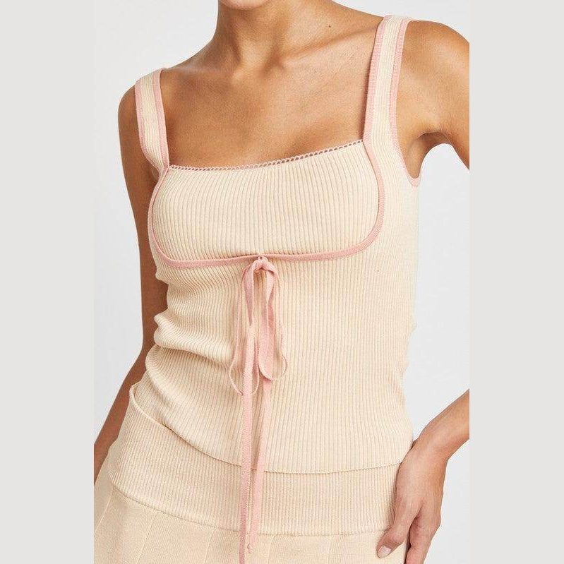 Ribbed Tank Top With Contrasted Seam - VacationGrabs