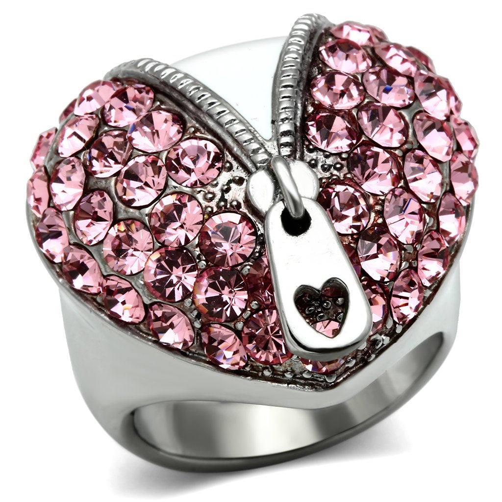 VacationGrabs rose crystal stainless steel ring with a heart design and pink crystals