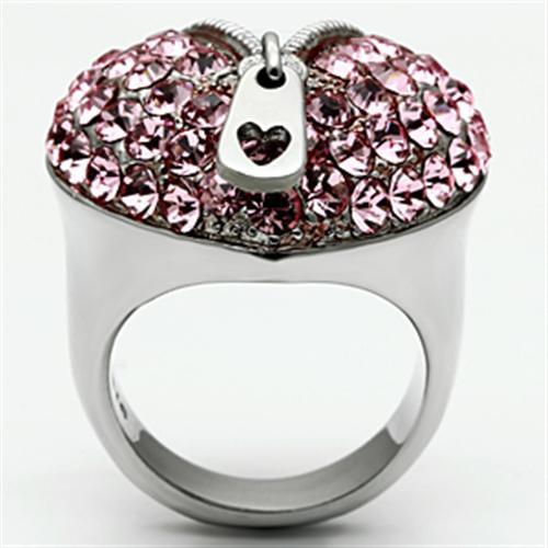 Stunning rose crystal stainless steel ring featuring a heart design with sparkling pink stones