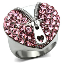 Rose crystal stainless steel ring with heart design and sparkling pink stones for a stylish accessory