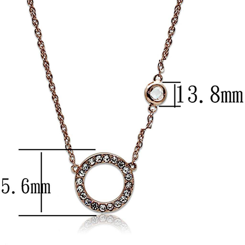 Elegant rose gold circle necklace with sparkling stones and delicate chain dimensions for stylish wear